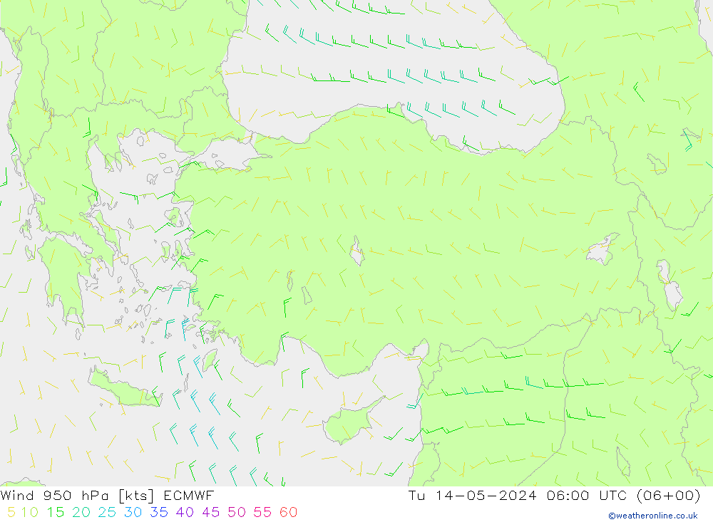 Wind 950 hPa ECMWF Di 14.05.2024 06 UTC