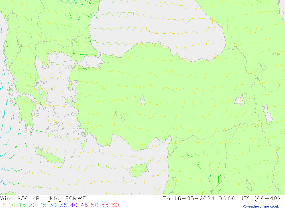 ветер 950 гПа ECMWF чт 16.05.2024 06 UTC