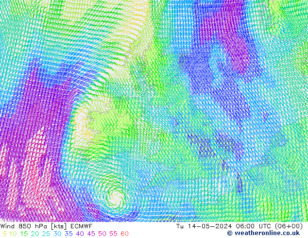 Wind 850 hPa ECMWF di 14.05.2024 06 UTC