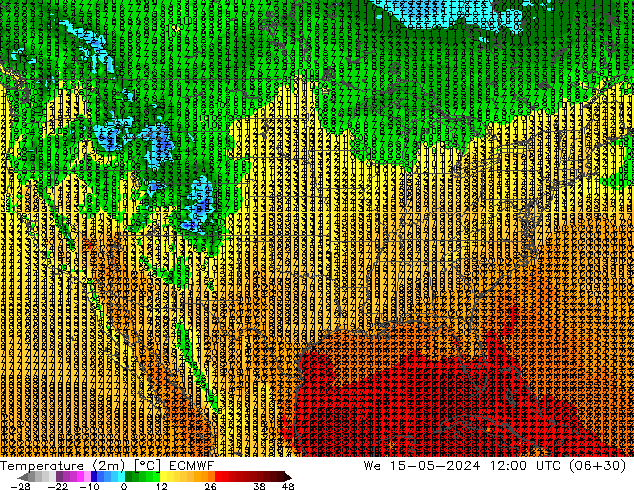 Temperatura (2m) ECMWF mer 15.05.2024 12 UTC
