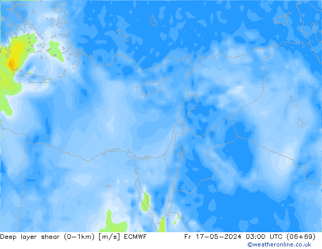Deep layer shear (0-1km) ECMWF  17.05.2024 03 UTC