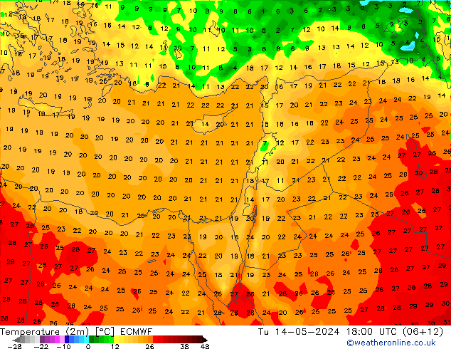 Temperature (2m) ECMWF Tu 14.05.2024 18 UTC