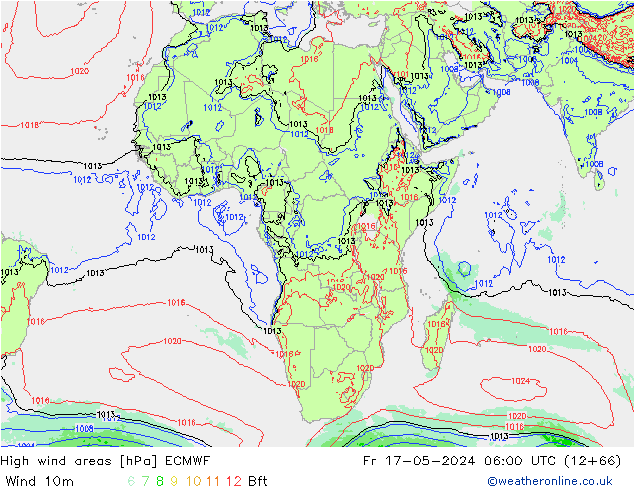 High wind areas ECMWF пт 17.05.2024 06 UTC
