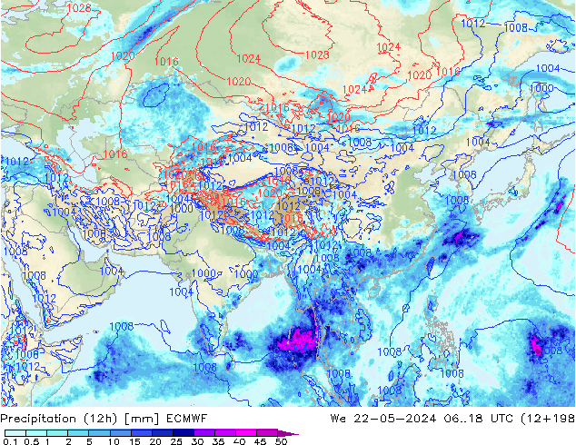 Precipitação (12h) ECMWF Qua 22.05.2024 18 UTC