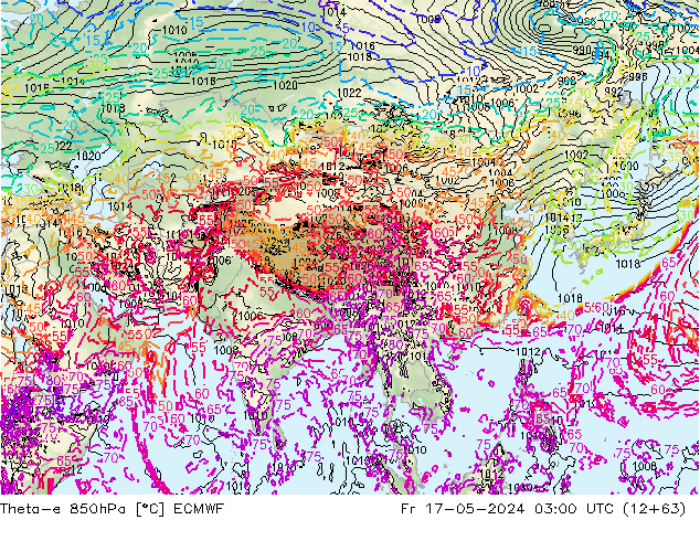 Theta-e 850hPa ECMWF Fr 17.05.2024 03 UTC
