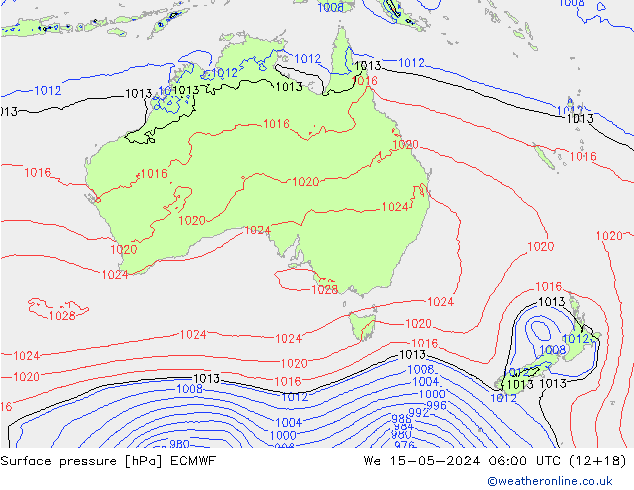 Yer basıncı ECMWF Çar 15.05.2024 06 UTC