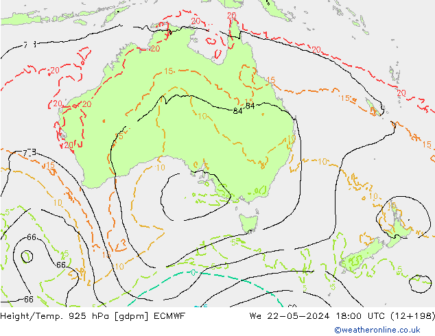 Height/Temp. 925 hPa ECMWF Qua 22.05.2024 18 UTC