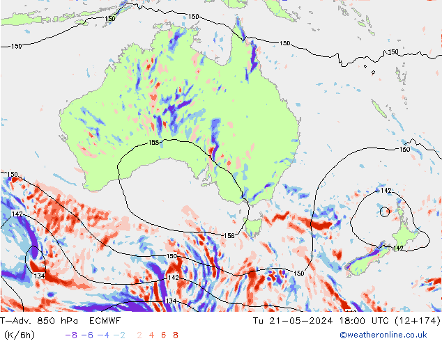T-Adv. 850 hPa ECMWF wto. 21.05.2024 18 UTC