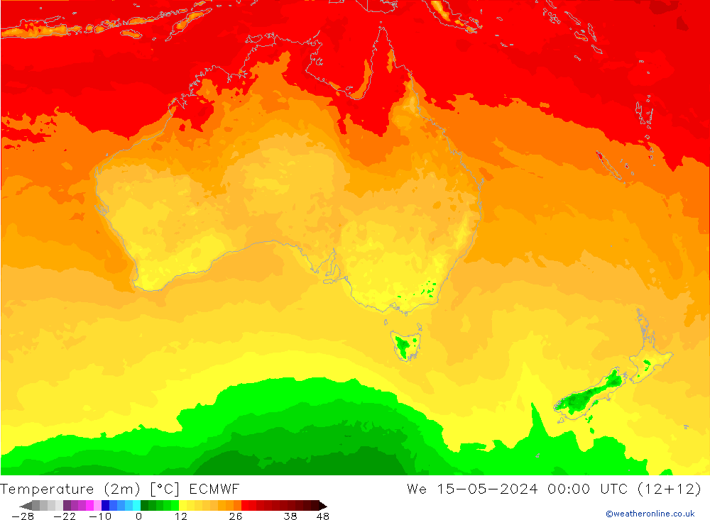 Temperatura (2m) ECMWF mer 15.05.2024 00 UTC