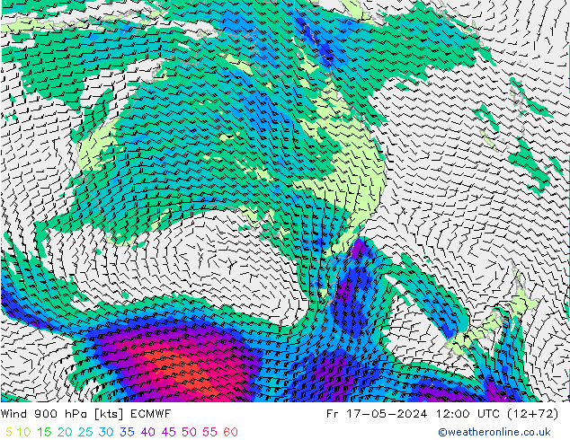 Wind 900 hPa ECMWF vr 17.05.2024 12 UTC