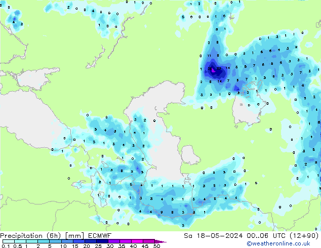 Precipitazione (6h) ECMWF sab 18.05.2024 06 UTC