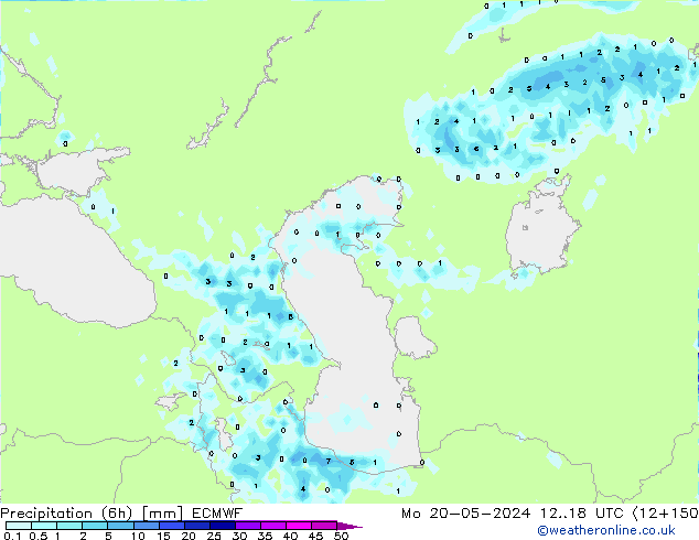 Precipitation (6h) ECMWF Mo 20.05.2024 18 UTC