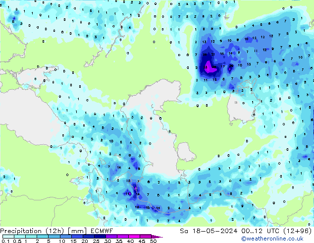 Precipitação (12h) ECMWF Sáb 18.05.2024 12 UTC