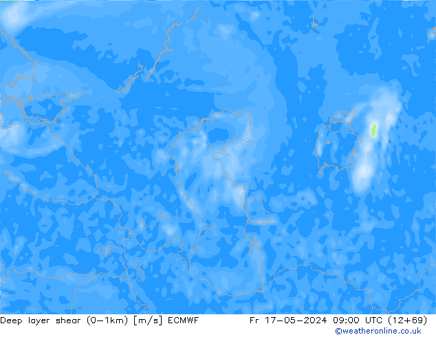 Deep layer shear (0-1km) ECMWF Fr 17.05.2024 09 UTC