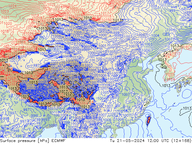 地面气压 ECMWF 星期二 21.05.2024 12 UTC