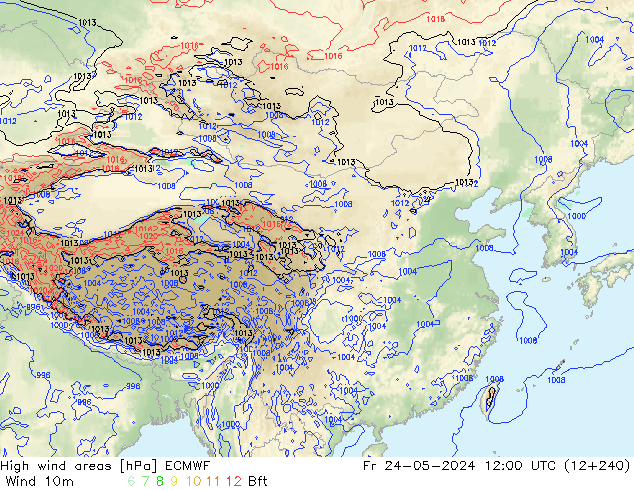 High wind areas ECMWF 星期五 24.05.2024 12 UTC