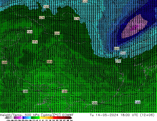 Z500/Rain (+SLP)/Z850 ECMWF 星期二 14.05.2024 18 UTC