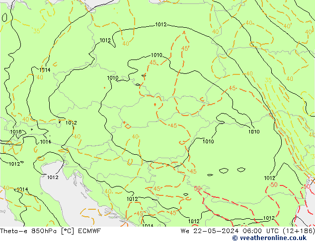 Theta-e 850hPa ECMWF  22.05.2024 06 UTC