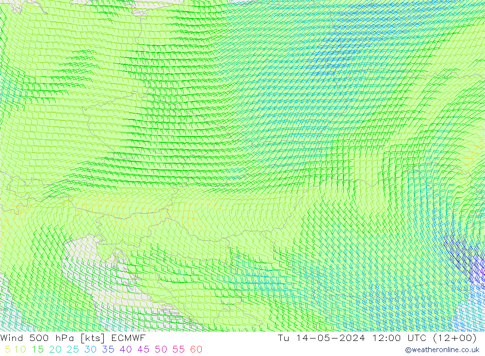 Wind 500 hPa ECMWF di 14.05.2024 12 UTC