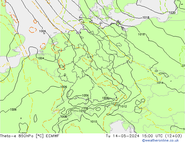 Theta-e 850hPa ECMWF 星期二 14.05.2024 15 UTC