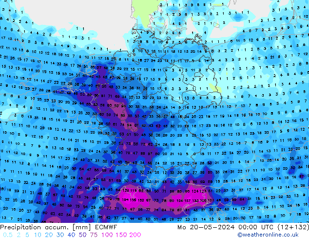 Precipitation accum. ECMWF lun 20.05.2024 00 UTC