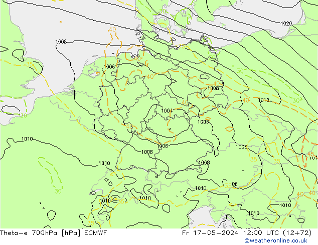 Theta-e 700hPa ECMWF Fr 17.05.2024 12 UTC