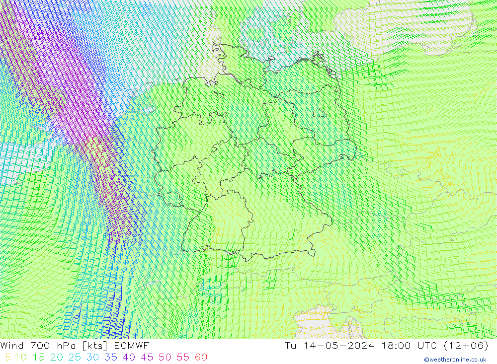 风 700 hPa ECMWF 星期二 14.05.2024 18 UTC