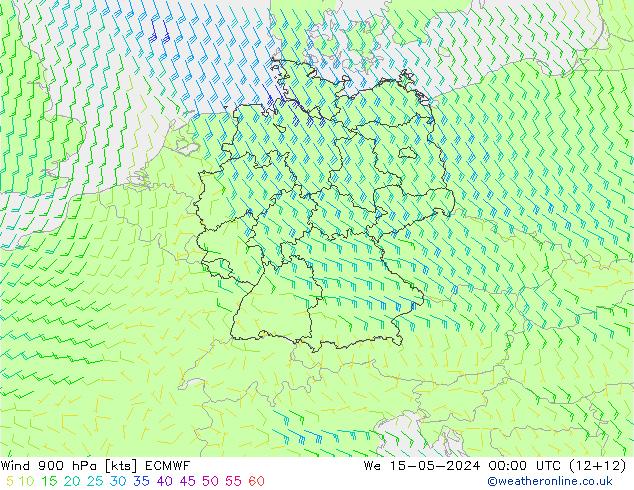 风 900 hPa ECMWF 星期三 15.05.2024 00 UTC