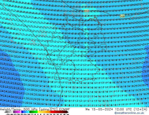 Z500/Rain (+SLP)/Z850 ECMWF ср 15.05.2024 12 UTC