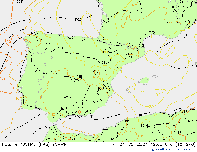 Theta-e 700hPa ECMWF Pá 24.05.2024 12 UTC