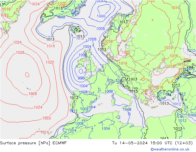 地面气压 ECMWF 星期二 14.05.2024 15 UTC