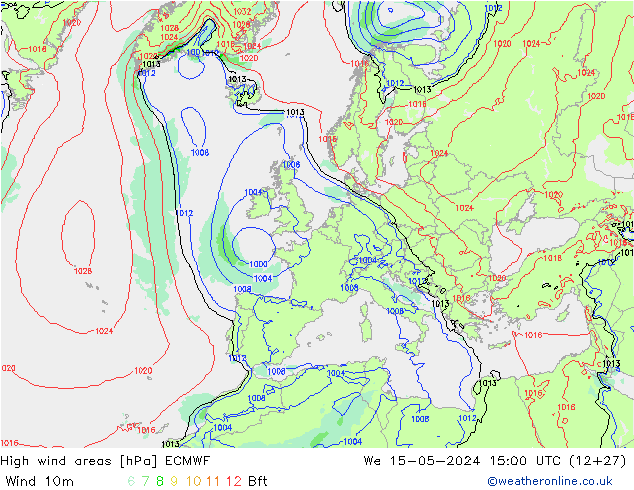High wind areas ECMWF We 15.05.2024 15 UTC