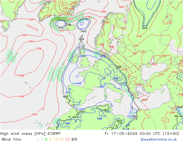 High wind areas ECMWF Fr 17.05.2024 00 UTC
