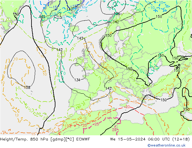 Yükseklik/Sıc. 850 hPa ECMWF Çar 15.05.2024 06 UTC