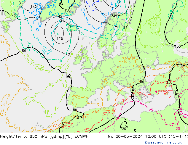 Height/Temp. 850 hPa ECMWF Po 20.05.2024 12 UTC