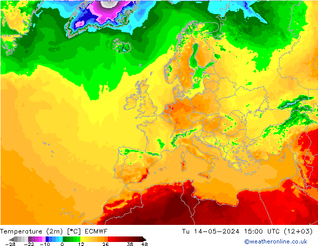 Temperaturkarte (2m) ECMWF Di 14.05.2024 15 UTC
