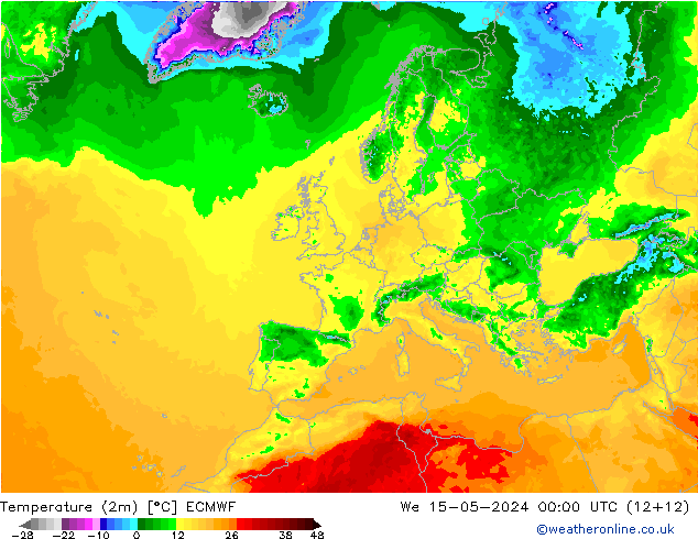 Sıcaklık Haritası (2m) ECMWF Çar 15.05.2024 00 UTC
