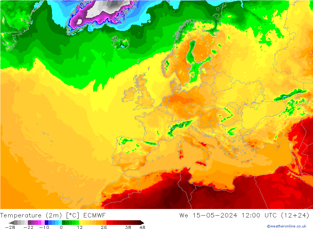 Temperatura (2m) ECMWF mer 15.05.2024 12 UTC
