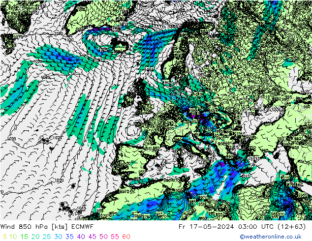 wiatr 850 hPa ECMWF pt. 17.05.2024 03 UTC