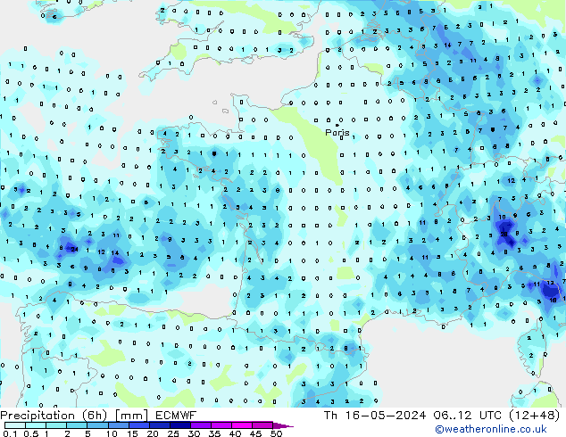 Z500/Rain (+SLP)/Z850 ECMWF Čt 16.05.2024 12 UTC