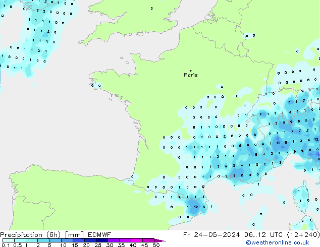 Precipitazione (6h) ECMWF ven 24.05.2024 12 UTC