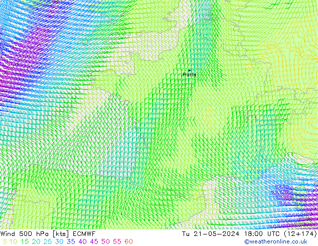 wiatr 500 hPa ECMWF wto. 21.05.2024 18 UTC