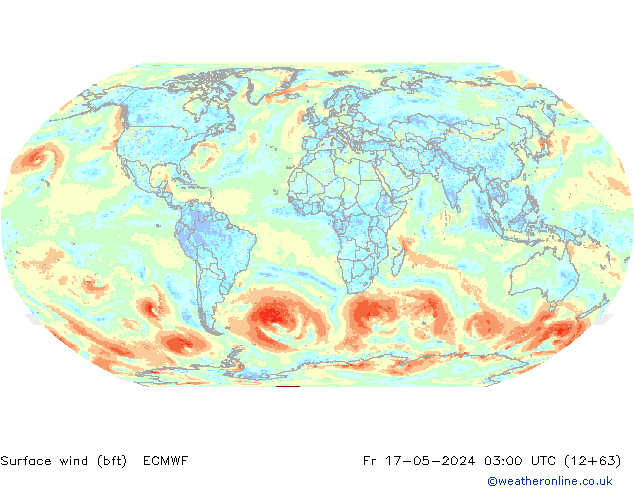 Surface wind (bft) ECMWF Fr 17.05.2024 03 UTC
