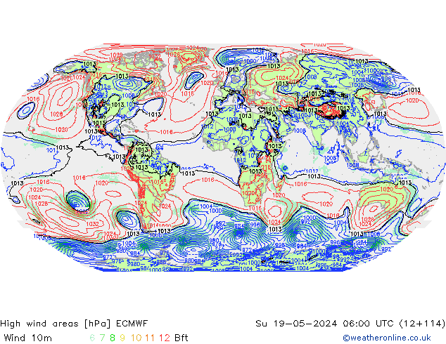 yüksek rüzgarlı alanlar ECMWF Paz 19.05.2024 06 UTC