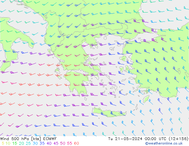 Wind 500 hPa ECMWF Tu 21.05.2024 00 UTC