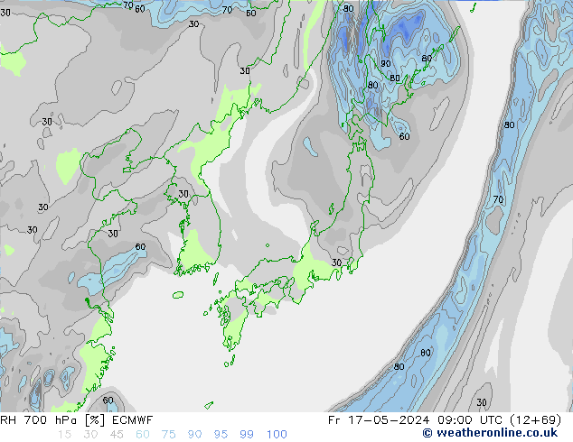 Humidité rel. 700 hPa ECMWF ven 17.05.2024 09 UTC