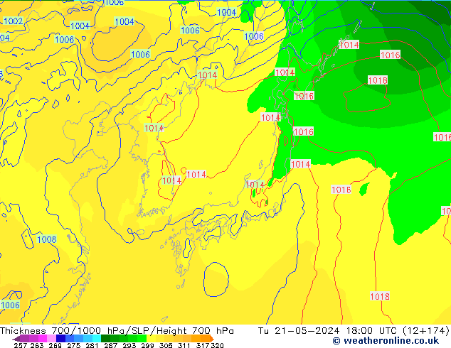 Thck 700-1000 гПа ECMWF вт 21.05.2024 18 UTC