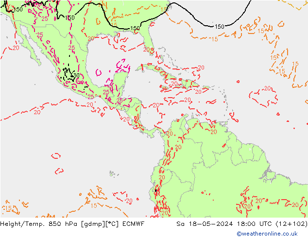 Yükseklik/Sıc. 850 hPa ECMWF Cts 18.05.2024 18 UTC