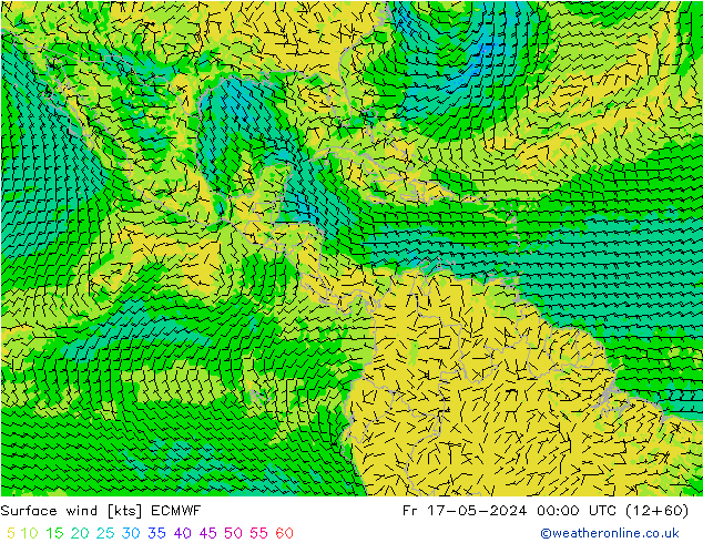 Surface wind ECMWF Fr 17.05.2024 00 UTC