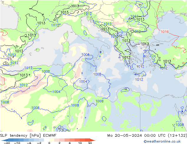 Drucktendenz ECMWF Mo 20.05.2024 00 UTC